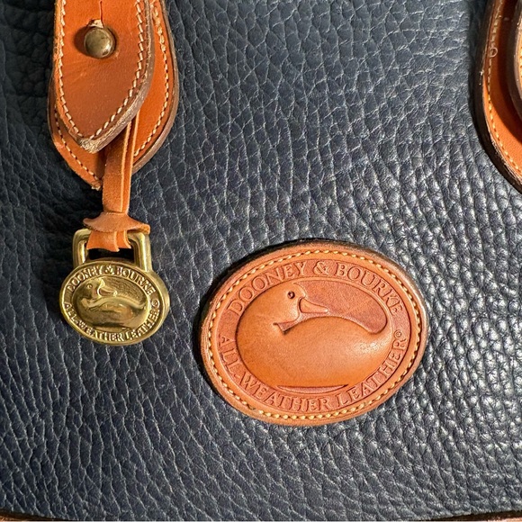 Dooney & Bourke Navy & Tan All Weather Leather Domed Satchel - Picture 6 of 9